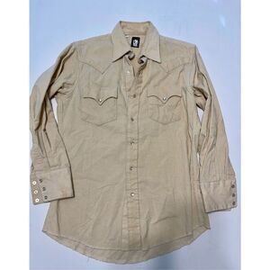 Vintage Karma Mens Cordoroy Western Button Down Shirt Tan Cotton Textured 15.5 3